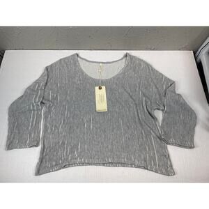 Lanston Gray Ribbed Cropped Top Shirt Blouse 3/4 Sleeve Womens Size Small